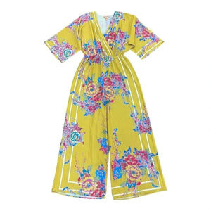 Flying Tomato Yellow Wide Leg Floral Jumpsuit S